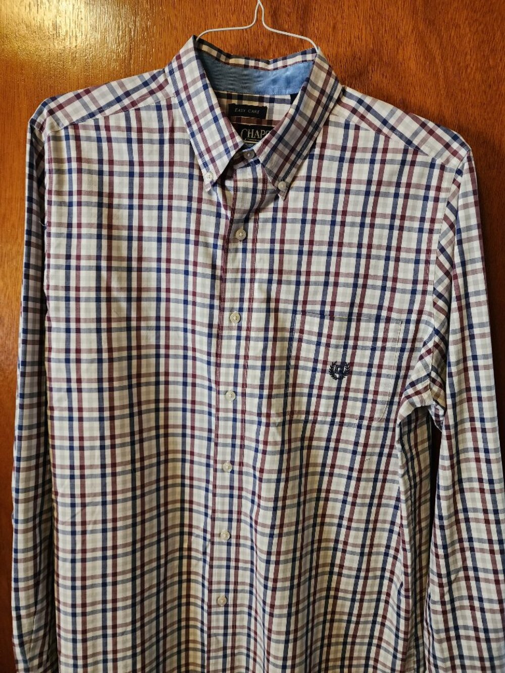 Men's Large Chaps White/Red/Blue Plaid Long Sleeve Button Down Shirt